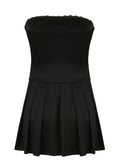 Zjkrl  -  Chic Y2K Strapless Flare Tube Dress - Tied Neck, Pleated Bodice, Perfect for Spring & Summer - Womens Casual Fashion Staple