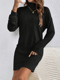 Women's Elegant Mock Neck Rib Knit Midi Dress - Long Sleeve, Spring and Fall Essential, Comfortable, Stylish, and Versatile for Daily Wear