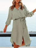 Long Sleeve Split Front Casual Dress for Women - Soft Solid Color, Button Down Closure, Relaxed Fit, Comfortable Wear - Perfect for Daily Life, Work, or Leisure