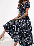 Zjkrl  -  Blossoming Floral Print Dress - Comfortable Crew Neck, Stylish Short Sleeves - Perfect for Spring & Summer - Fashionable Womens Clothing