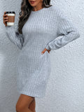 Solid Sweater Dress, Elegant Crew Neck Long Sleeve Bag Hip Dress, Women's Clothing