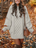 Cozy Cable Knit Sweater Dress - Soft, Casual, Solid-Colored, Long Sleeve, Comfortable, Relaxed Fit, Women's Winter Clothing, Everyday Wear, Office Lady Style