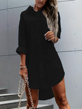 Chic Solid Color Button Front Shirt Dress - Stylish Long Sleeve Lapel Style for Effortless Spring & Fall Fashion - Perfect Womens Closet Staple