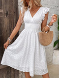 Zjkrl  -  Flutter-Sleeve Ruffle Dress - V-Neck with Shirred Waist Detail - Perfect For Spring & Summer Events, Womens Fashion