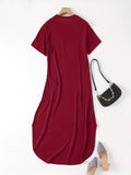 Chic Crew Neck T-shirt Dress - Casual Long-Length with Asymmetrical Hem, Soft Cotton Blend, Perfect for All Seasons