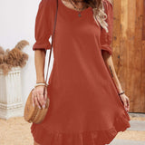 Zjkrl  -  Chic Solid Color Half Sleeve Dress - Casual Crew Neck Spring Fashion - Comfortable Everyday Style for Women