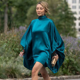 Zjkrl - Going Out Loose Batwing Sleeves Buttoned Solid Color Mini Dresses