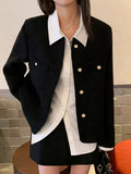 Button Front Plain Color Jacket, Elegant Long Sleeve Jacket For Spring & Fall, Women's Clothing