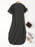 Chic Crew Neck T-shirt Dress - Casual Long-Length with Asymmetrical Hem, Soft Cotton Blend, Perfect for All Seasons