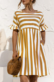 Fashion Casual Striped Patchwork O Neck A Line Dresses(4 Colors)