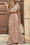 ZJKRL  -  Fashion Elegant Print Slit Without Belt V Neck A Line Dresses(7 Colors)