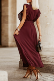 Elegant Solid Flounce Strap Design V Neck Pleated Dresses(6 Colors)