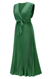 Elegant Solid Flounce Strap Design V Neck Pleated Dresses(6 Colors)