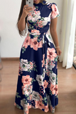 Casual Print Half A Turtleneck Waist Skirt Dresses(3 Colors)