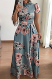 Casual Print Half A Turtleneck Waist Skirt Dresses(3 Colors)