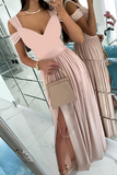 Casual Solid V Neck Cake Skirt Dresses(6 Colors)