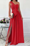 Fashion Sexy Solid Backless Slit One Shoulder Evening Dress Dresses(7 Colors)