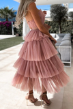 Fashion Solid Mesh Strapless Cake Skirt Dresses