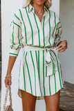 Casual Striped Patchwork Turndown Collar Shirt Dress Dresses