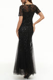 Celebrities Elegant Patchwork Sequins O Neck Evening Dress Dresses