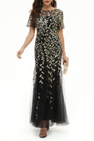 Celebrities Elegant Patchwork Sequins O Neck Evening Dress Dresses