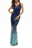 Sexy Formal Gradual Change Sequins V Neck Trumpet Mermaid Dresses