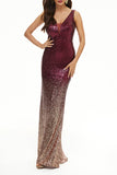 Sexy Formal Gradual Change Sequins V Neck Trumpet Mermaid Dresses