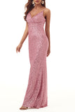 Elegant Formal Solid Sequins V Neck Evening Dress Dresses