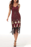 College Formal Patchwork Tassel Sequins Beading V Neck Evening Dress Dresses