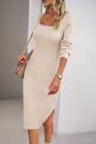 Elegant Solid Square Collar Wrapped Skirt Dresses