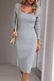 Elegant Solid Square Collar Wrapped Skirt Dresses