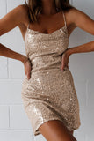 Sexy Party Solid Sequins Backless U Neck Sling Dress Dresses