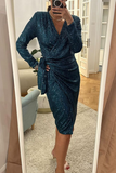 ZJKRL  -  Sexy Solid Bandage Sequins V Neck Wrapped Skirt Dresses(3 Colors)