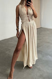 Sexy Bohemian Solid Slit V Neck Beach Dresses(3 Colors)