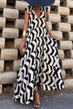 ZJKRL - Casual Vintage Geometric Print Ripple Backless Asymmetrical V Neck Printed Dresses