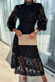 ZJKRL - Celebrities Elegant Solid Hollowed Out Half A Turtleneck Waist Skirt Dresses(4 Colors)