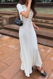 Elegant Solid Buckle Turndown Collar A Line Dresses