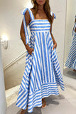 Sweet Striped Print Frenulum Beach Dresses