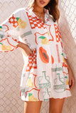 Casual Character Print Fold Turndown Collar Irregular Dresses