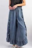 Zjkrl - Casual Solid Frenulum Flounce High Waist Loose Denim Jeans