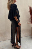 Zjkrl - Casual Vintage National Totem Print Tassel Slit O Neck Half Sleeve Two Pieces