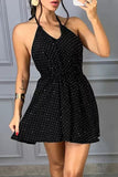 Zjkrl - Sexy Polka Dot Frenulum Backless Halter Dresses