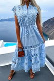 Casual Solid Patchwork Buttons O Neck Long Dresses