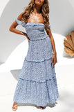 Sweet Elegant Print Flowers Fold Stringy Selvedge Off the Shoulder A Line Dresses(5 Colors)