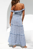 Sweet Elegant Print Flowers Fold Stringy Selvedge Off the Shoulder A Line Dresses(5 Colors)