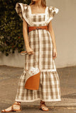 Casual Elegant Plaid Patchwork Flounce Square Collar A Line Dresses(3 Colors)