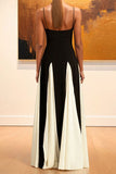 ZJKRL - Sexy Colorblock Patchwork Backless Contrast V Neck Long Dresses