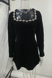 ZJKRL - Elegant Pocket Rhinestone Decor Square Neck A Line Dresses