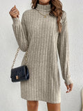 Women's Elegant Mock Neck Rib Knit Midi Dress - Long Sleeve, Spring and Fall Essential, Comfortable, Stylish, and Versatile for Daily Wear