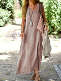 Zjkrl  -  Vibrant Solid Color V-Neck Maxi Dress - Fashionable Sleeveless & Loose Fit - Perfect for Summer & Spring - Womens Casual Everyday Wear